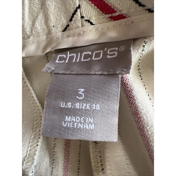Chico's Pants Size XL Cream Red Stripe 24" Crop Stretch Cotton Zip Career Work - Picture 5 of 10